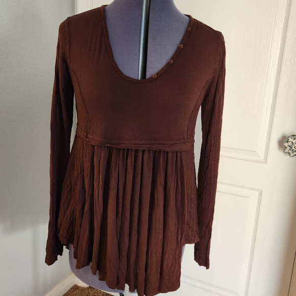 Brown High Low Long Sleeve Top - Picture 3 of 7